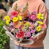 Photo of Bouquet with peony roses and antirrhinum «Colorful meadow»