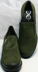 Демисезонные туфли кожаные на толстом каблуке 5 см женские Miss Rozella 503-08 Khaki.