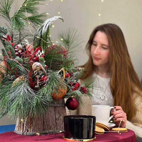 Photo of Atmospheric Christmas composition with the addition of natural materials and pine needles «Visiting Hagrid»