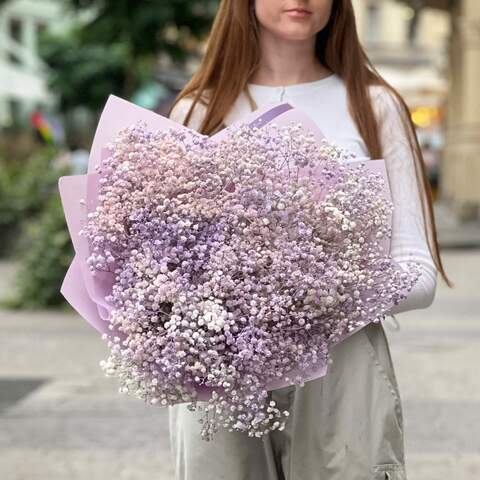 13 branches of lilac gypsophila in a bouquet «Charming Lyudmyla», Flowers: Gypsophila