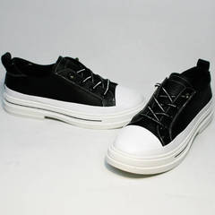Летние туфли кроссовки без шнурков женские El Passo sy9002-2 Sport Black-White.