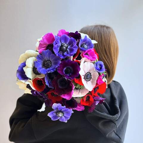 Photo of 39 colored anemones in a bouquet «Bright butterflies»
