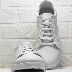 Летние кроссовки туфли кожаные женские с перфорацией Evromoda 141-1511 White Leather.