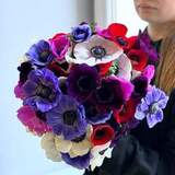 Photo of 39 colored anemones in a bouquet «Bright butterflies»