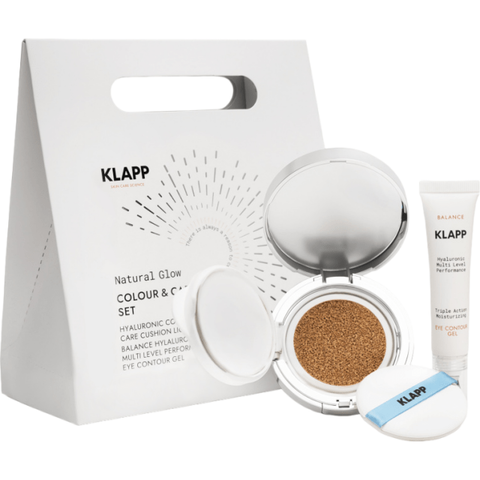 KLAPP Cosmetics Набор HYALURONIC кушон,тон средний +BALANCE Увлажняющий гель для век, 15г+15 мл | Colour & Care Set Light