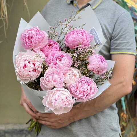 Букет «Розовая жемчужина», Цветы: Пион, Хамелациум