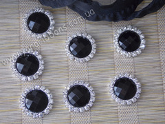Камни круглые в стразовом обрамлении черные (опт 10шт)