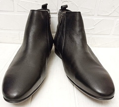 Кожаные ботинки мужские зимние. Черные зимние ботинки на цигейке ETOR 9115  45-й размер