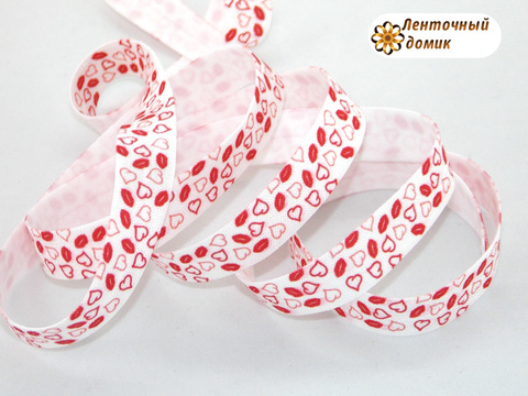 Резинка для повязок красные сердечки на белом 15 мм