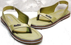 Модные женские сандалии босоножки через палец кожа Evromoda 454-411 Olive.