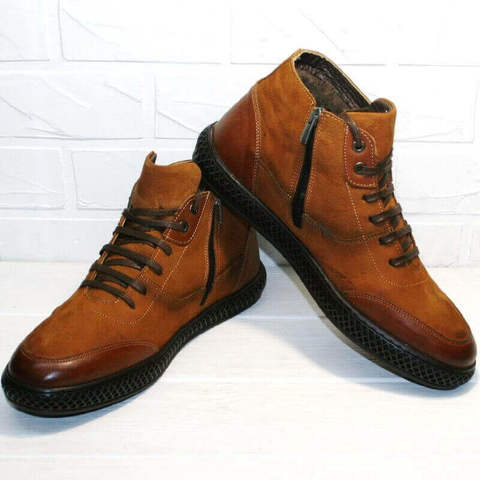 Мужские зимние ботинки с мехом. Round toe ботинки мужские зимние кожаные LucianoBellini-NbBrown.