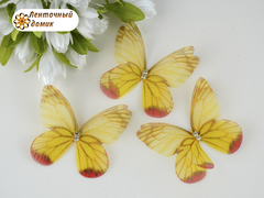 Бабочки шифоновые со стразовым тельцем желтые №17
