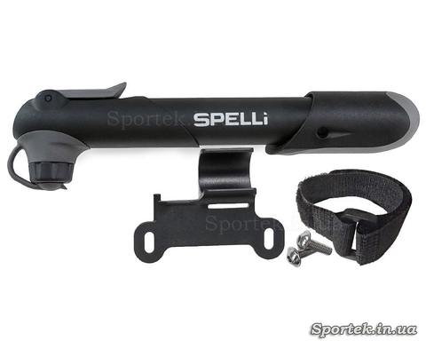 Маленький ручной насос (180 мм) для велосипеда Spelli SPM-104S с креплением к раме в комплекте