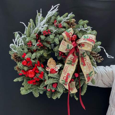 Christmas wreath «In anticipation of the Holiday», Flowers: Nobilis, Phalaris, Cones, Decor