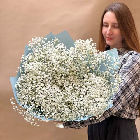 Пухнастий букет із білої гіпсофіли «Хмаринка радості», Квіти: Гіпсофіла, 15 гілок
