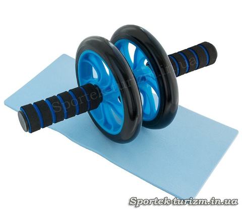 Ролик для пресса с двумя пластиковыми колесами 14,5 см (синий)