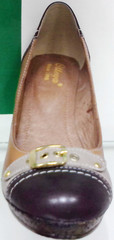 Коричневые туфли женские кожаные. Осенние туфли на танкетке Olteya Brown