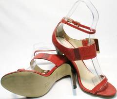 Кожаные босоножки женские на каблуке Via Uno1103-6605 Red.