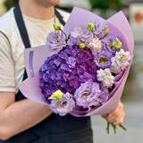 Photo of Purple bouquet with hydrangea and eustoma «Mysterious Flower»