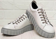 Кожаные сникерсы кроссовки на высокой платформе женские Guero G146 508 04 White Gray.