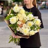 Photo of Delicate bouquet with dahlias and peony roses «Ray of Light»