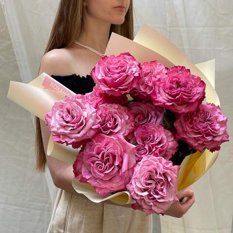 11 пионовидных роз Country blue в букете «Для тебя!», Цветы: Роза пионовидная