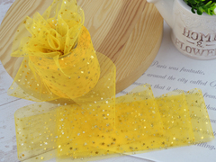 Стрічка-фатін з зірочками темно-жовта ширина 5,5 см