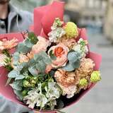 Photo of Exquisite bouquet with eustoma and ranunculus «Peach souffle»