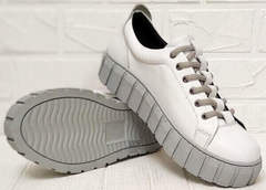 Женские кожаные кеды туфли на плоской подошве Guero G146 508 04 White Gray.