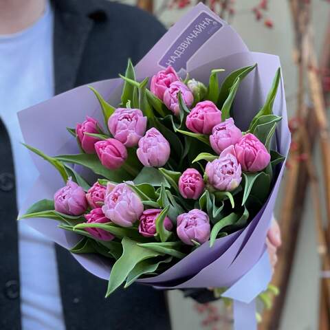 Mix of 17 peony tulips «Pink-lilac», Квіти: Тюльпан піоновидний, 17 шт.