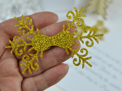 Накладка на бант Ажурна сніжинка темно-золота макро