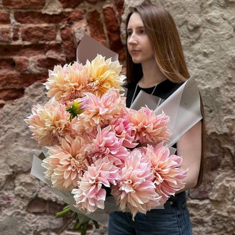 Lacy bouquet of 11 premium dahlias «Cafe au lait», Flowers: Dahlia, 11 pcs.