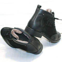 Теплые зимние мужские ботинки на меху Luciano Bellini 6057-58K Black Leathers & Nubuk.