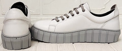Кожаные белые кеды кроссовки на платформе женские Guero G146 508 04 White Gray.