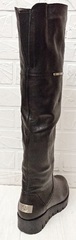 Сапоги ботфорты зимние кожаные. Стильные сапоги на низком ходу Kluchini-Black. 39 размер