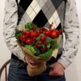 Photo of Bouquet from broccoli, cherry tomatoes and savoy cabbage