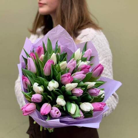Mix of delicate tulips «Touch», Bouquet of 35 tulips
