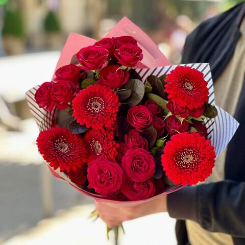 Photo of Red bouquet with gerberas «Pomegranate Mood»