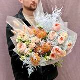 Photo of Winter bouquet with exquisite Juliet peony roses «Peach Love»