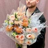 Photo of Winter bouquet with exquisite Juliet peony roses «Peach Love»