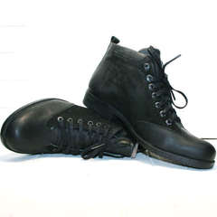 Классические зимние мужские ботинки на шнурках Luciano Bellini 6057-58K Black Leathers & Nubuk.