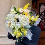 Photo of Fragrant bouquet with mimosa and cymbidiums «Scent of Love»