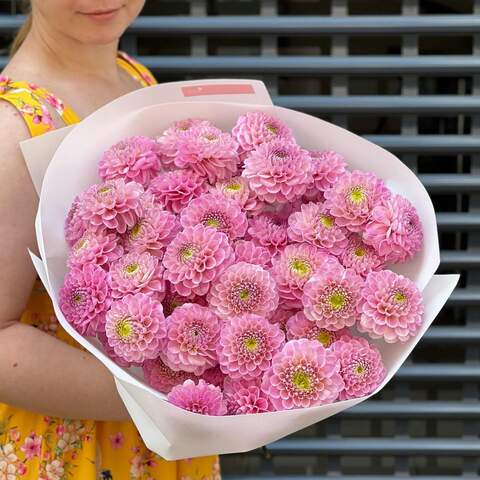 41 dahlias in a bouquet «Pink beads», Flowers: Dahlia