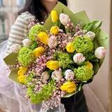 Photo of Charming bouquet with tulips and viburnum «Sweet dawn»