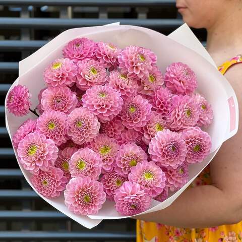 Photo of 41 dahlias in a bouquet «Pink beads»