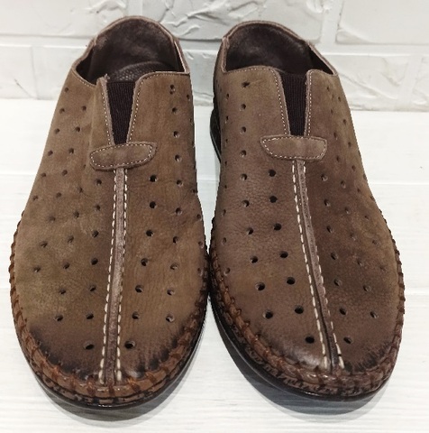 Летние мужские туфли мокасины кожа. Стиль casual коричневые слипоны с перфорацией Luciano Bellini - Beige