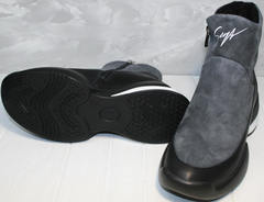 Женские зимние полусапожки италия Jina 7195 Leather Black-Gray