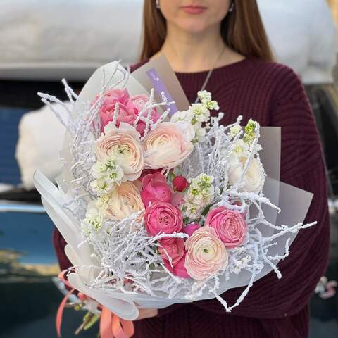 Bouquet «Surprise with tenderness», Flowers: Peony Spray Rose, Ranunculus, Matthiola