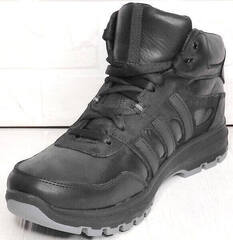 Чорні кросівки зимові чоловічі. Шкіряні кросівки з хутром. Високі кросівки Adidas Climacool Winter Black.