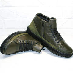 Модные зимние ботинки мужские кожаные Luciano Bellini BC2803 TL Khaki.